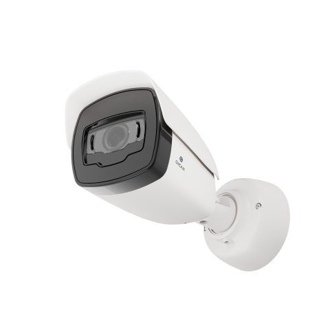 A sleek, weather-resistant Oncam bullet camera with a bold form factor, clearly signaling active surveillance in an outdoor environment.