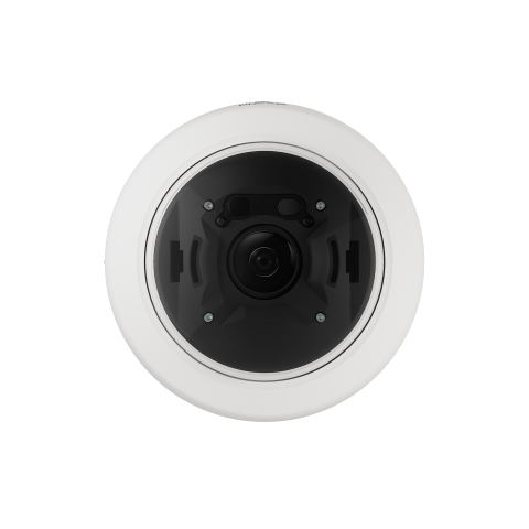A white Oncam dome camera shown on a black background, highlighting its compact, professional, and discreet design for video security applications.