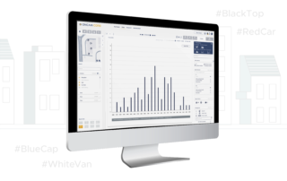 Desktop and laptop screens show the Oncam CORE interface, featuring a video feed with red and yellow heatmaps and an activity data bar graph.